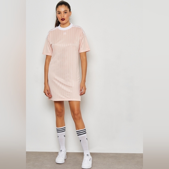 Adidas Originals Trefoil Pink White Striped Tshirt Dress Women's Size Large L - Picture 15 of 15